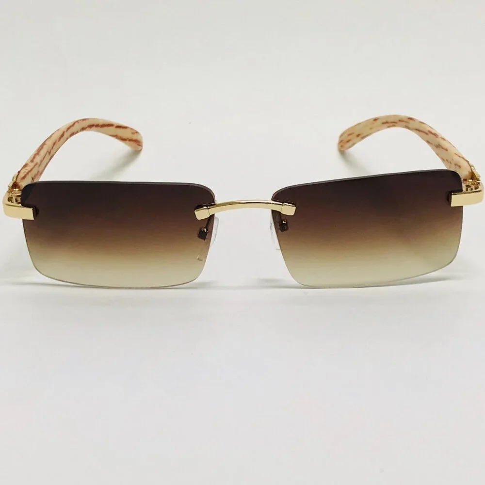 Men Sunglasses Brown Lens Square Gold‎ Frame Street Wear Light Weight Lentes New